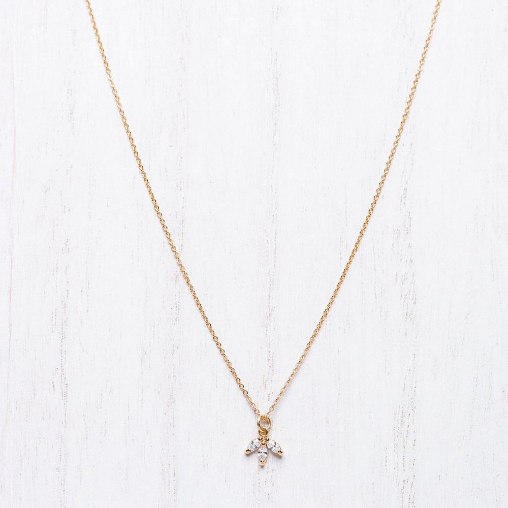 Cubic Zirconia Gold Filled Necklace - Leaf Pendant - Picture 2 of 2